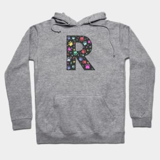 R letter  with colorful paw print Hoodie